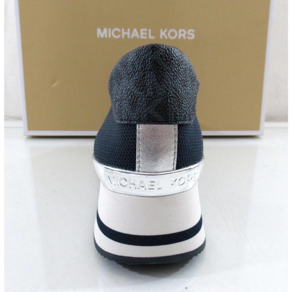Michael Kors Monique Trainer Lace Up Sneakers MK Logo Stretch Knit Navy - Picture 5 of 7